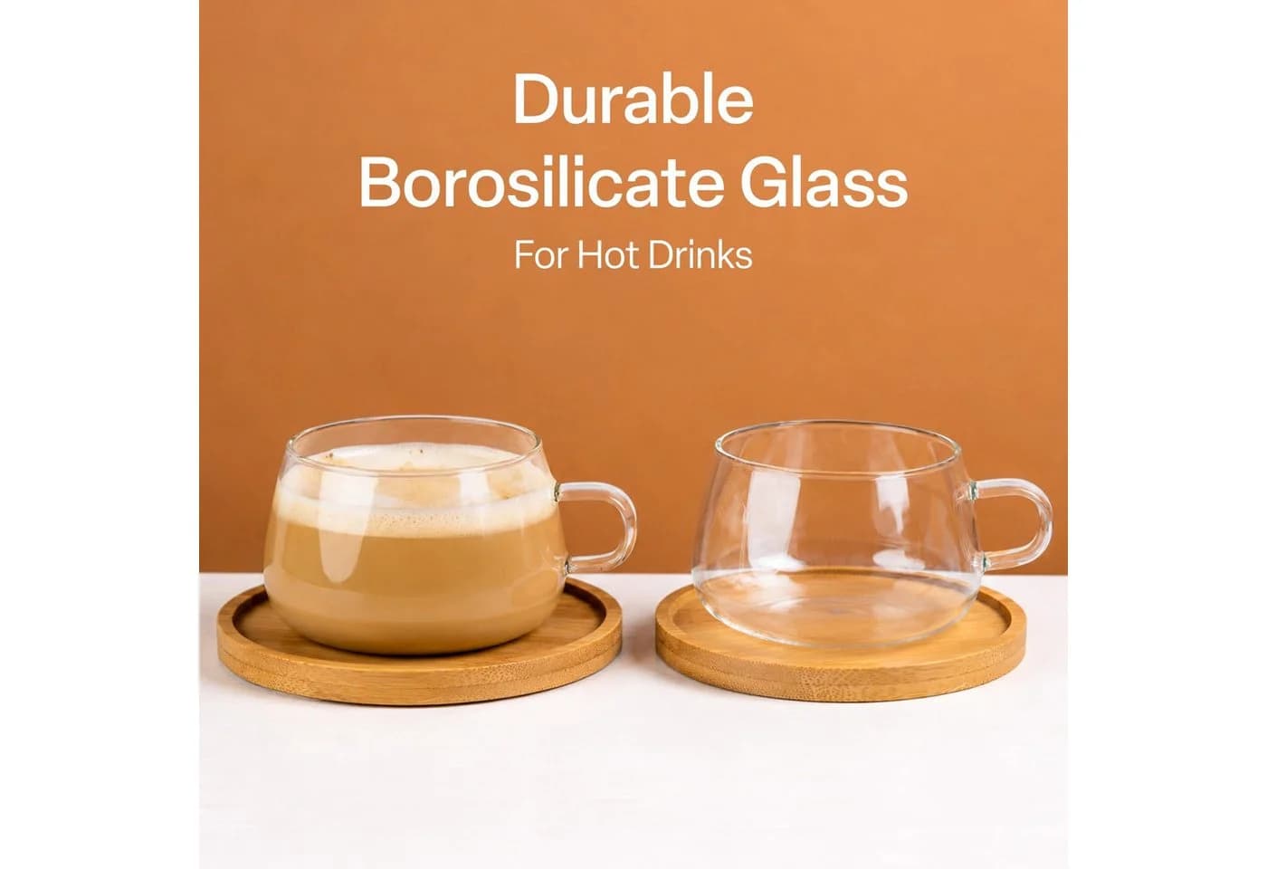 MiaMio Cappuccinotasse Olea 280ml 4-tlg. Glas mit Bambus-Untersetzer - Bild 4