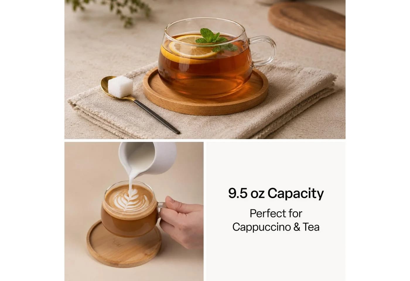 MiaMio Cappuccinotasse Olea 280ml 4-tlg. Glas mit Bambus-Untersetzer - Bild 5