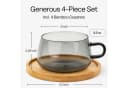 MiaMio Cappuccinotasse Olea 4-tlg. Glas grau mit Bambus-Untersetzer Bild 3