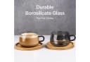 MiaMio Cappuccinotasse Olea 4-tlg. Glas grau mit Bambus-Untersetzer Bild 4