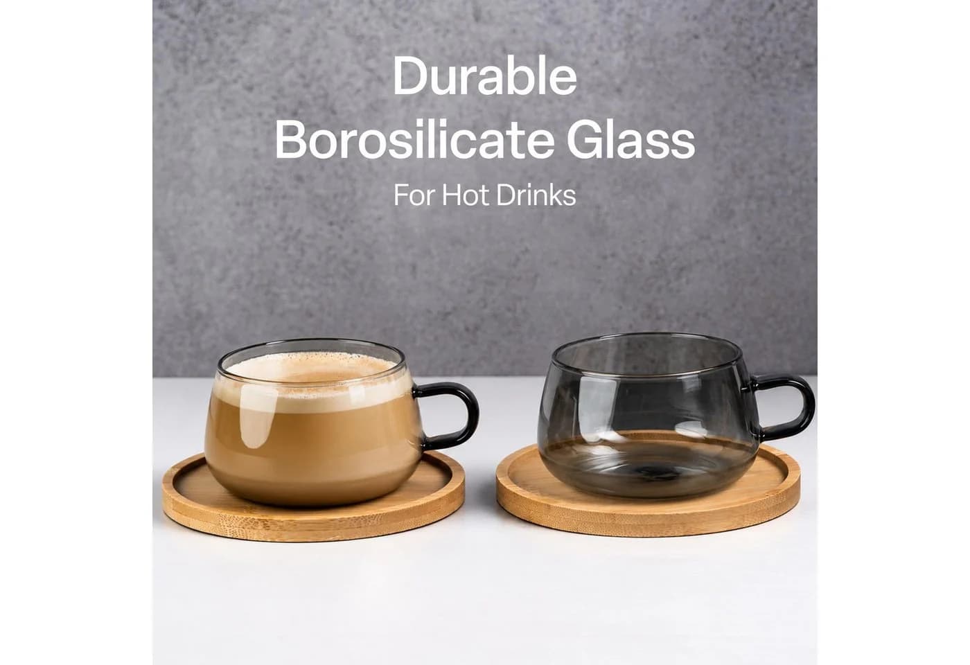 MiaMio Cappuccinotasse Olea 4-tlg. Glas grau mit Bambus-Untersetzer - Bild 4