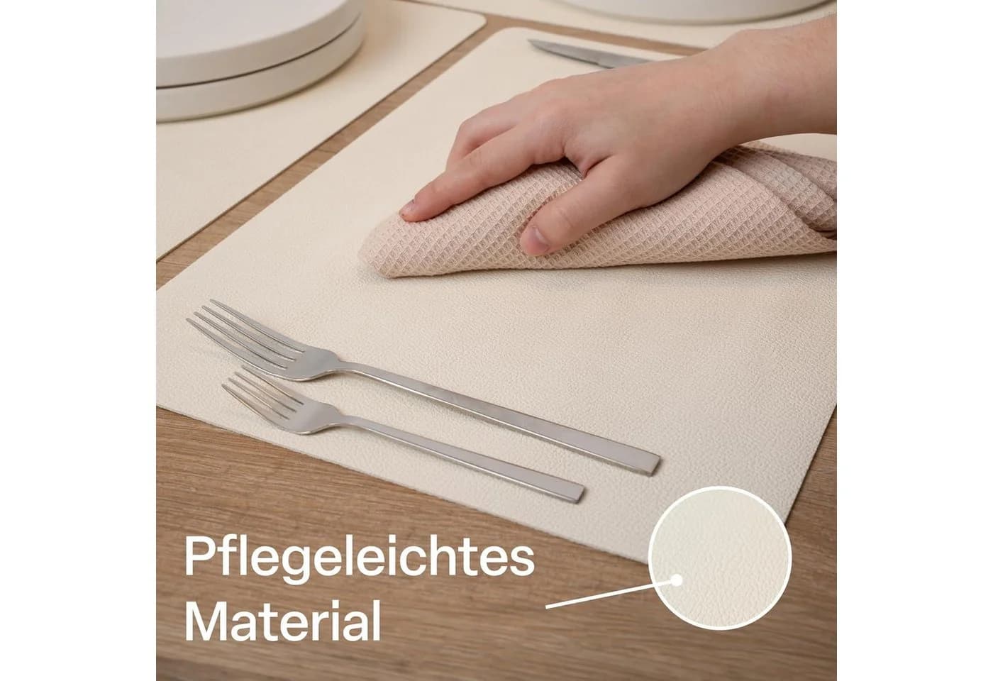 MiaMio Tischsets Set 8-teilig Weiß Lederoptik abwaschbar