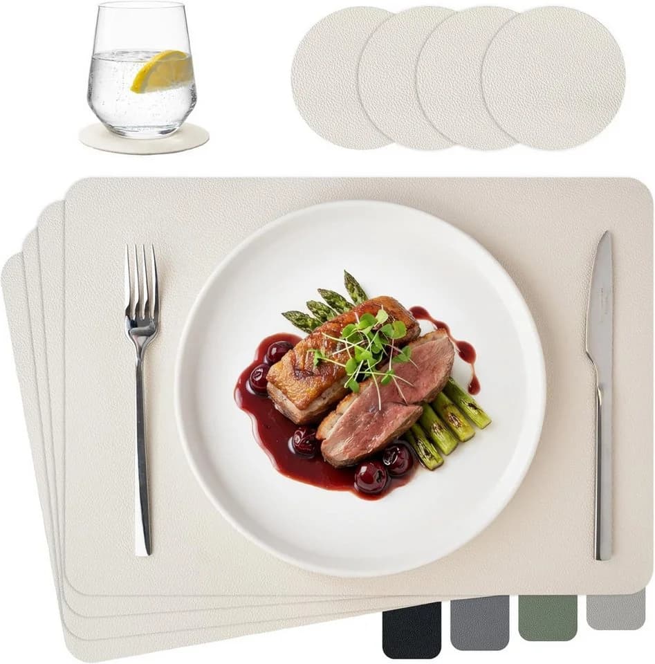 MiaMio Tischsets Set 8-teilig Weiß Lederoptik abwaschbar - Bild 2