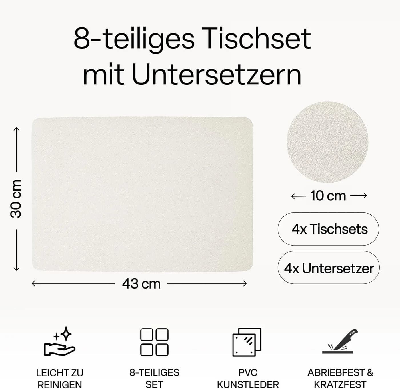 MiaMio Tischsets Set 8-teilig Weiß Lederoptik abwaschbar - Bild 3