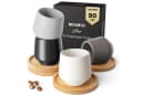 MiaMio Espressotasse Luxe 4-tlg. Grau Keramik ohne Henkel mit Holz-Untersetzern Bild 2