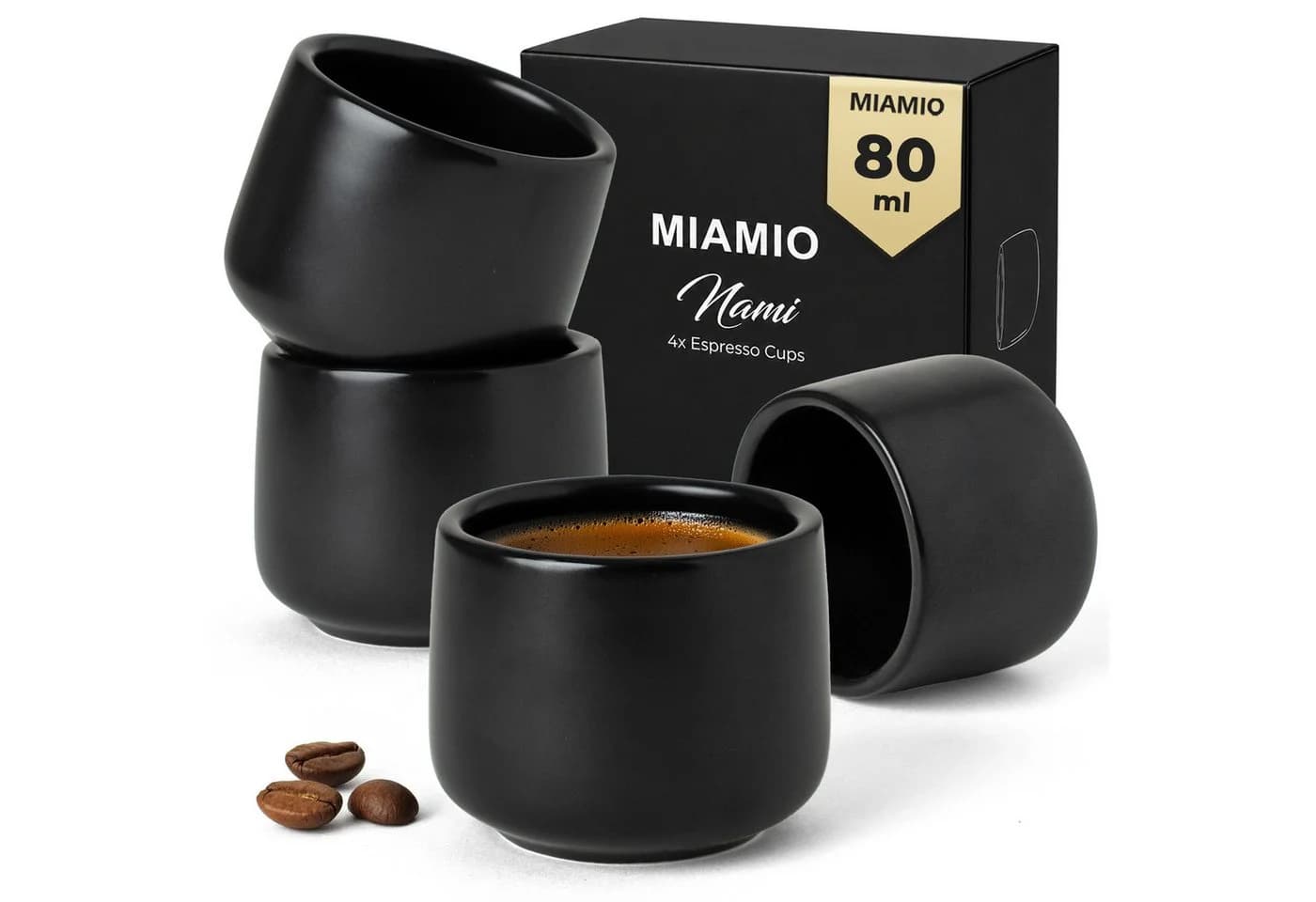 MiaMio Espressotasse Nami 4-tlg. Schwarz Keramik Henkellos