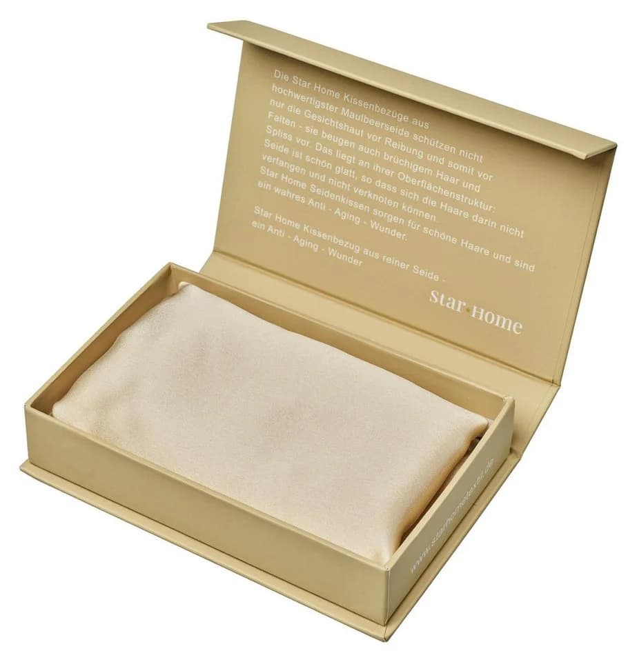 Star Home Textil Seidenkissenbezug Creme/Gold 100% Seide Anti Haarbruch