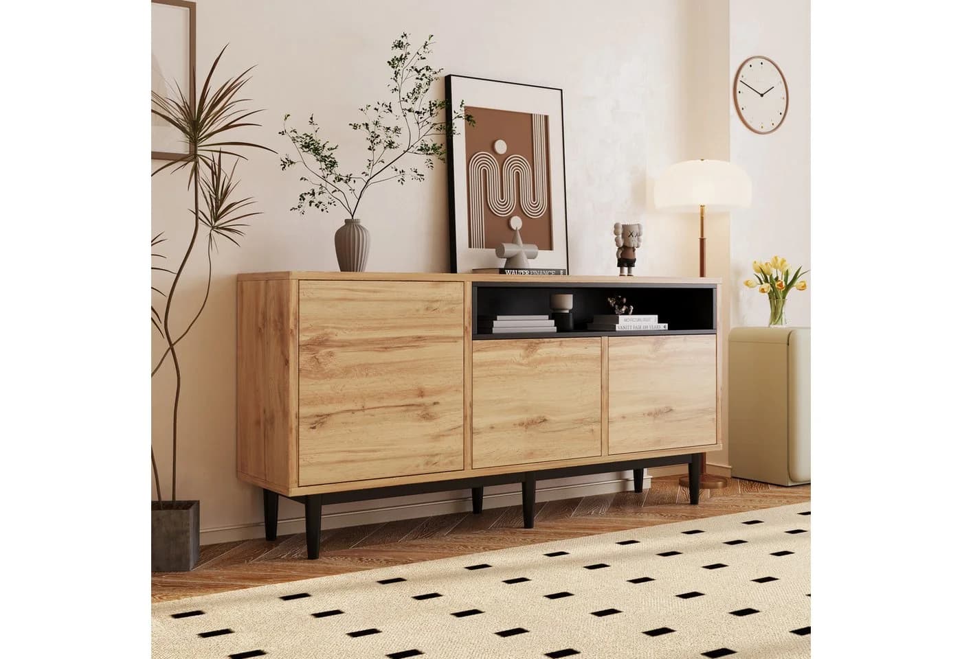 Merax Sideboard Landhausstil Wildeiche mit Metallfüßen 3-türig - Bild 2