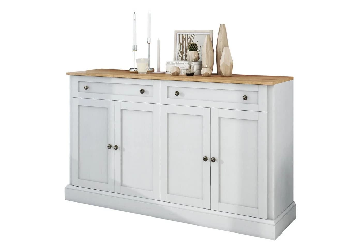 Merax Sideboard Landhausstil Wildeiche Weiß 2 Schubladen 4 Türen - Bild 2