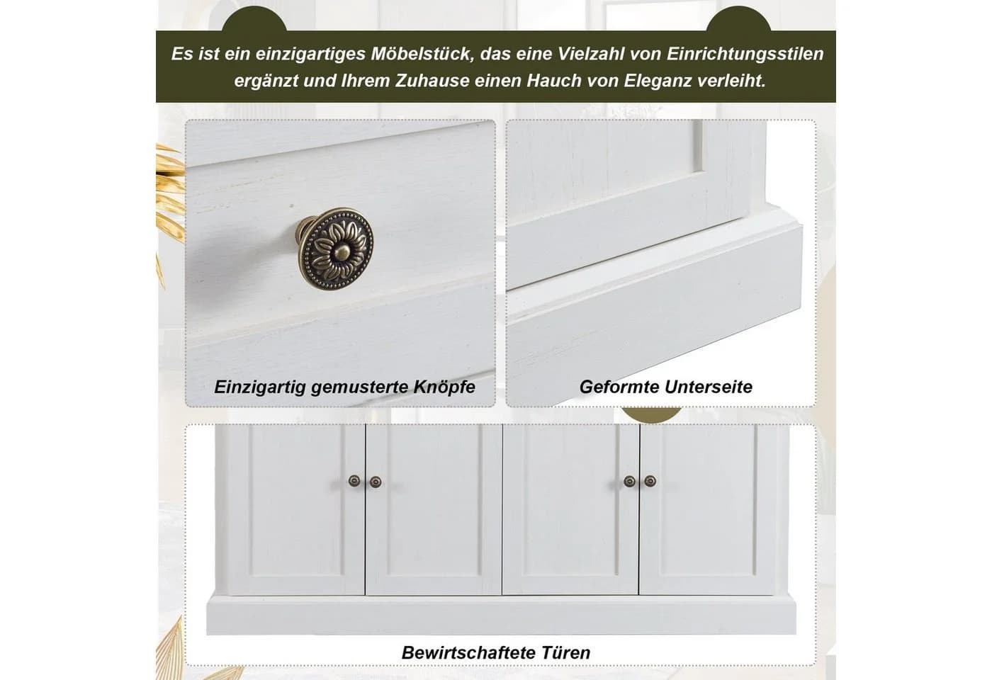 Merax Sideboard Landhausstil Wildeiche Weiß 2 Schubladen 4 Türen - Bild 4