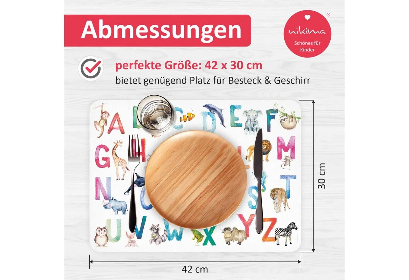 nikima Platzset Vinyl A3 Tier ABC Aquarell Kinder Abwaschbar Bunt - Bild 3
