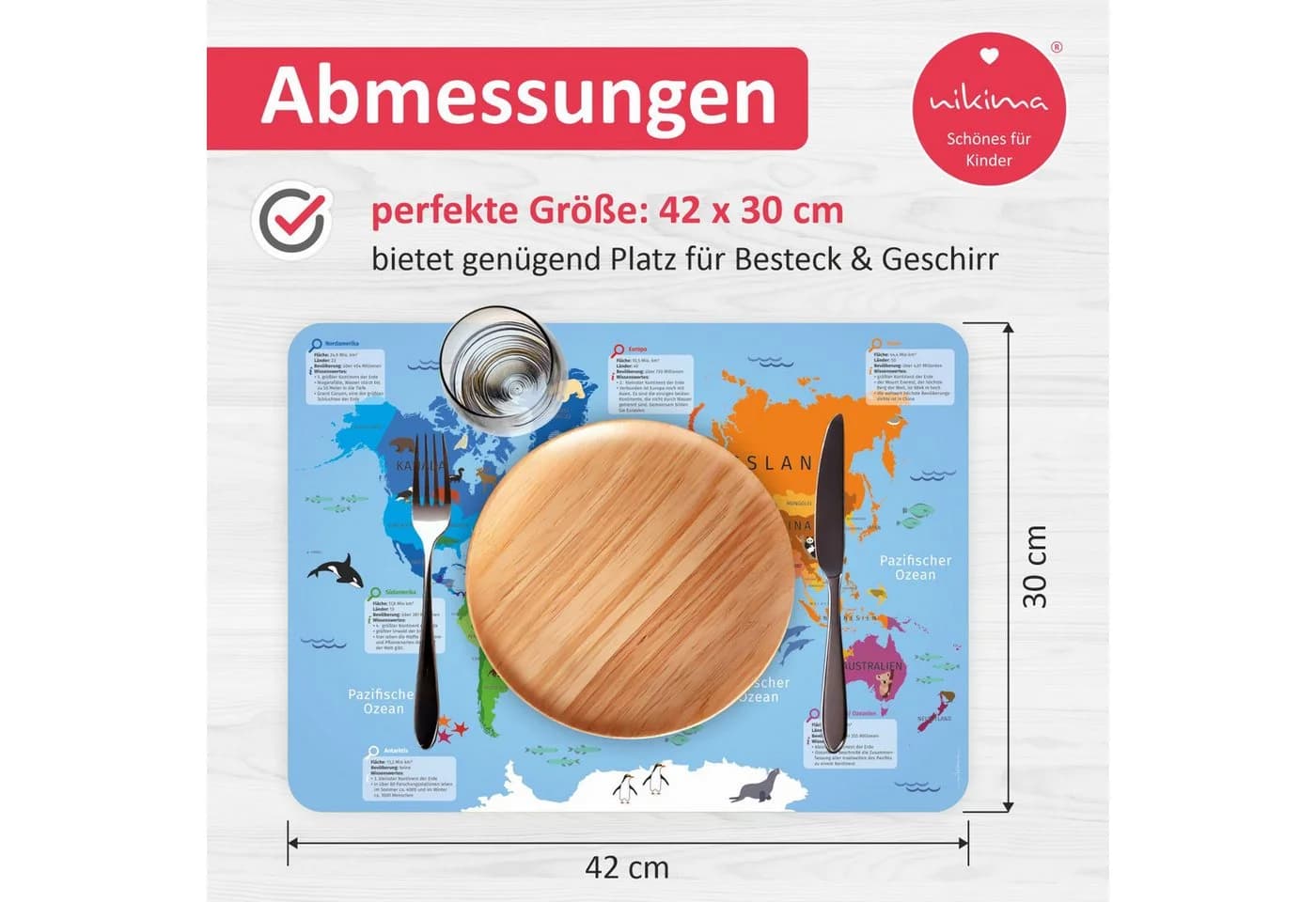 nikima Platzset Vinyl Weltkarte Kinder Abwaschbar Bunt - Bild 3