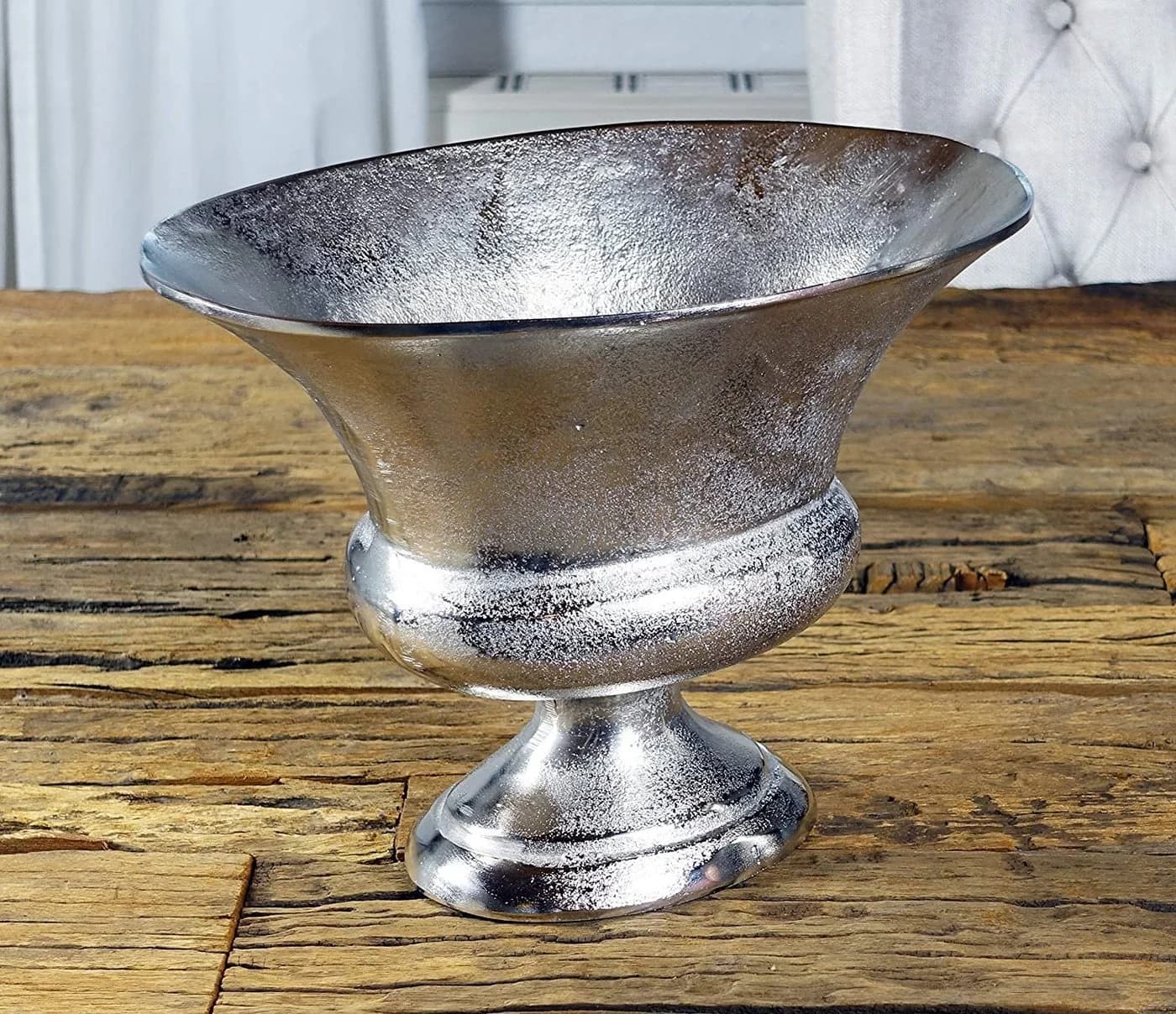 MichaelNoll Dekovase Aluminium Silber Oval RAW-Oberfläche
