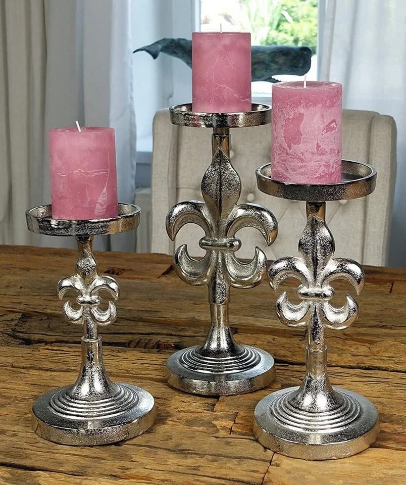 MichaelNoll Kerzenständer 3er Set Lilie Aluminium Silber