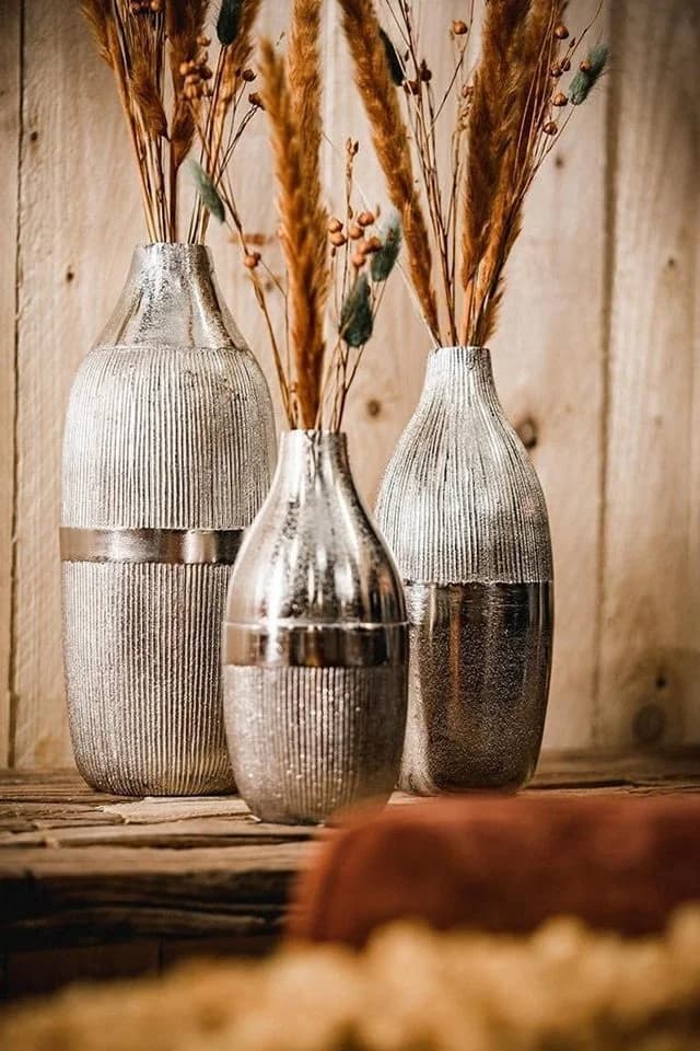MichaelNoll Dekovase 3er Set Aluminium Silber RAW Optik - Bild 2