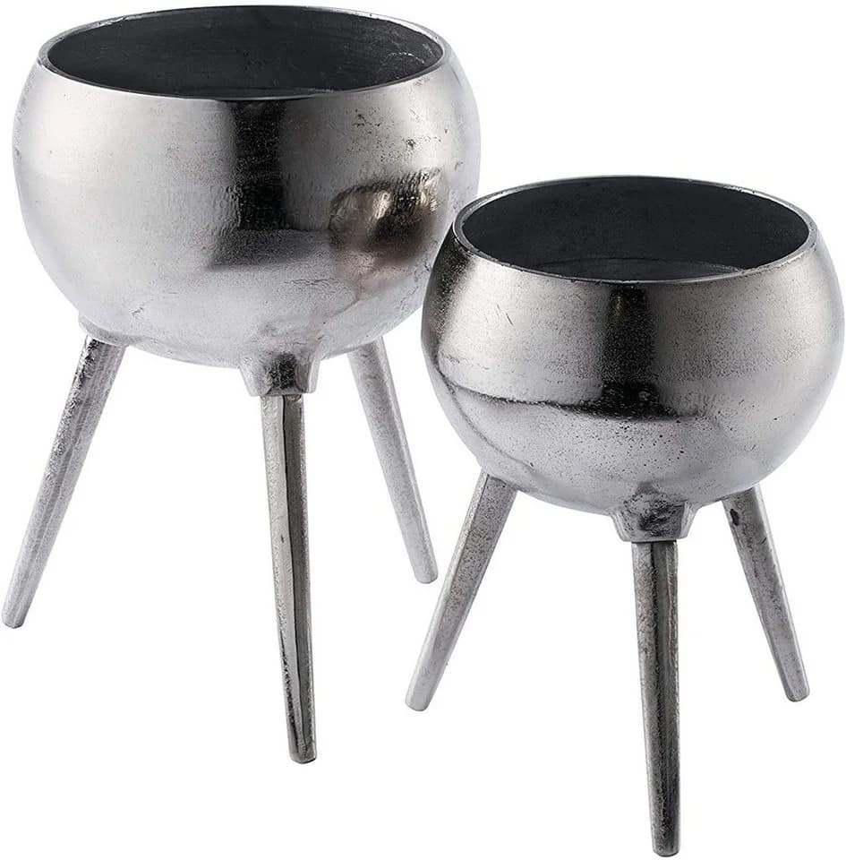 MichaelNoll Dekovase Aluminium Dreibein Silber RAW Optik