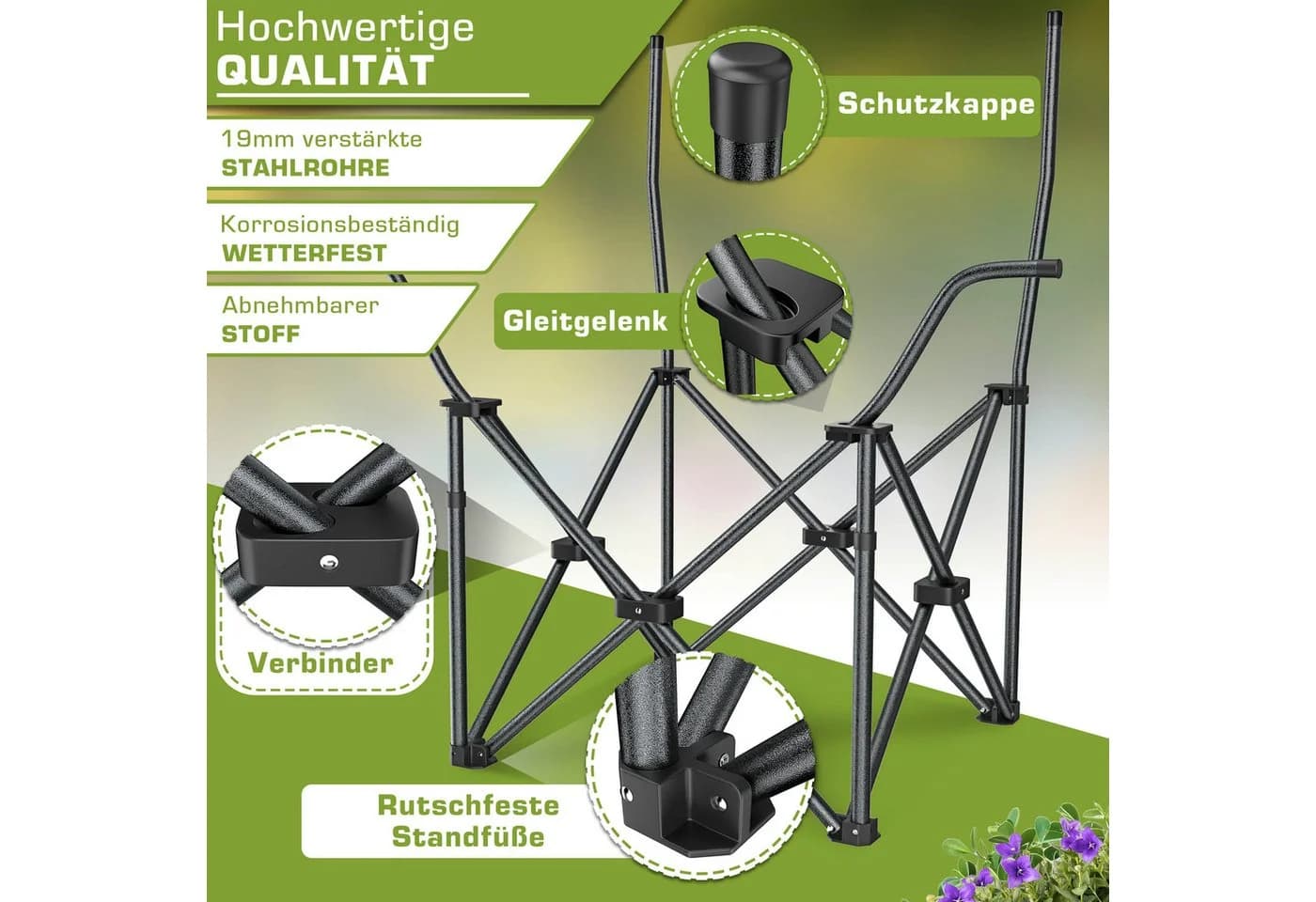 TRESKO Campingstuhl Faltbar bis 200kg Grau mit Kühltasche - Bild 4