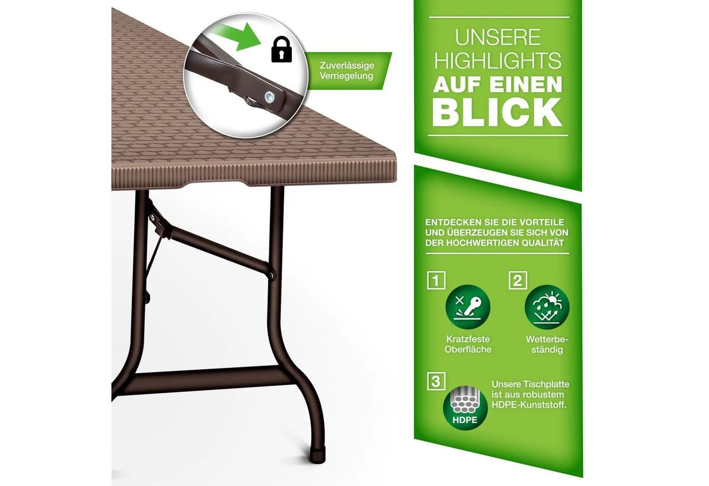 tillvex Gartentisch Klapptisch Braun Rattan-Look 180cm