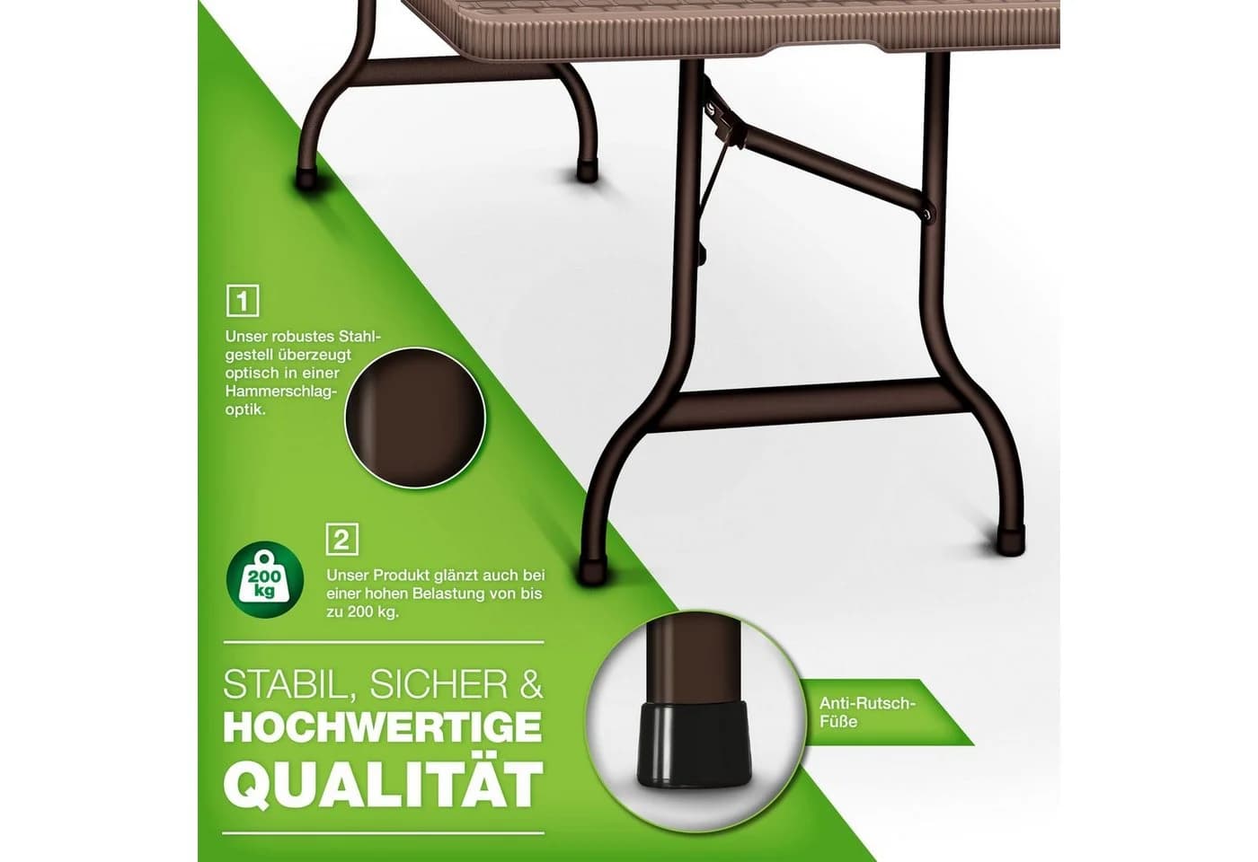 tillvex Gartentisch Klapptisch Braun Rattan-Look 180cm - Bild 3