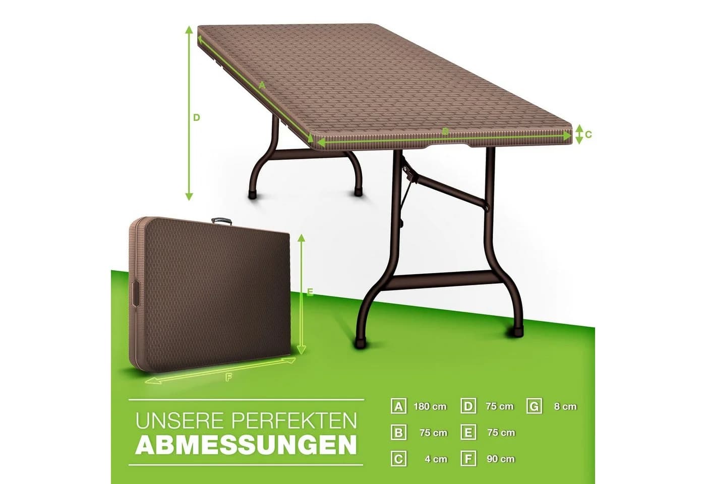 tillvex Gartentisch Klapptisch Braun Rattan-Look 180cm - Bild 5