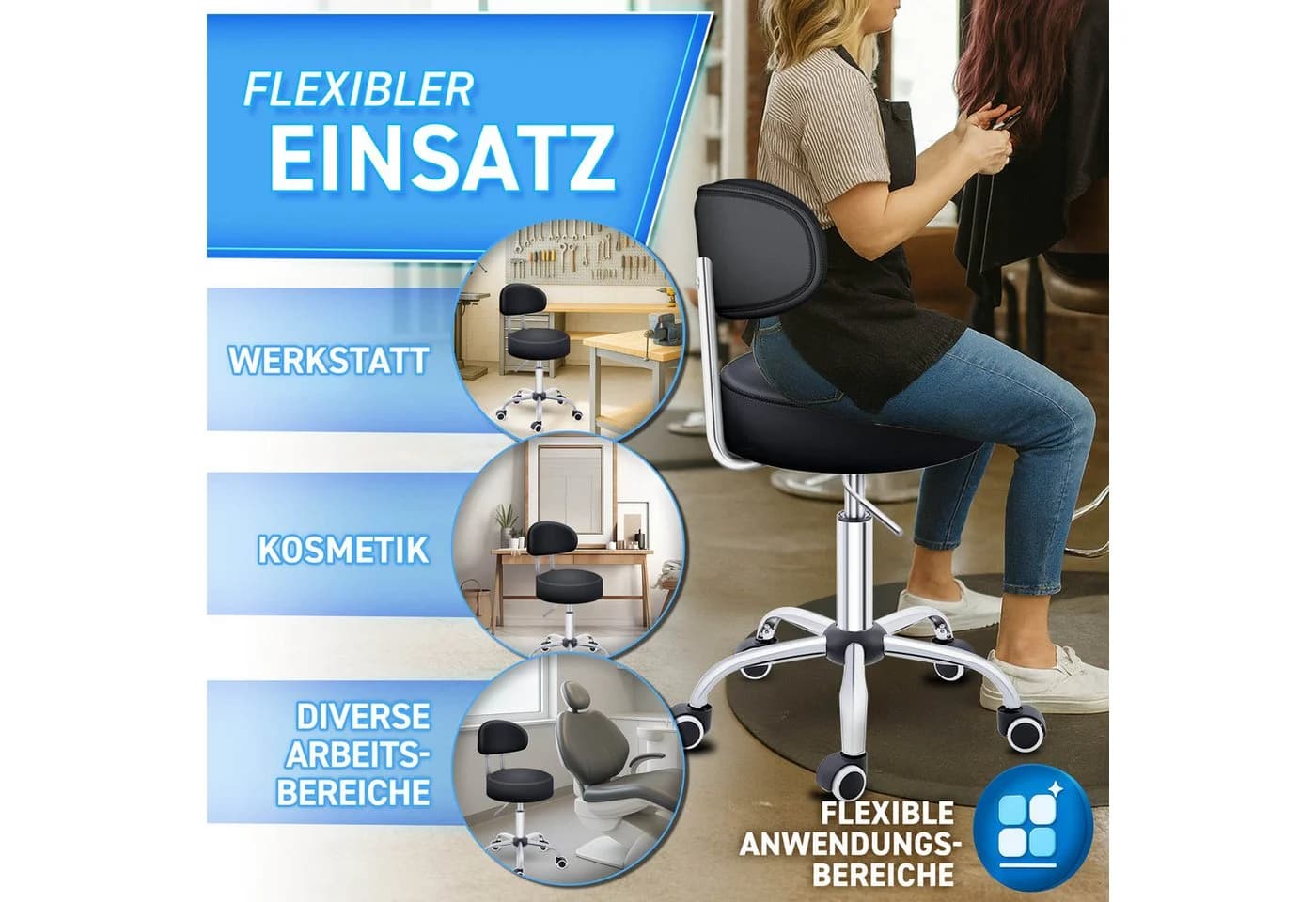 TRESKO Drehhocker mit Lehne höhenverstellbar Schwarz - Bild 4