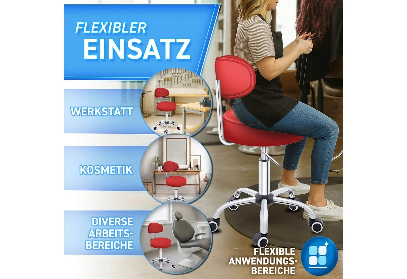 TRESKO Drehhocker mit Lehne Rot höhenverstellbar - Bild 4