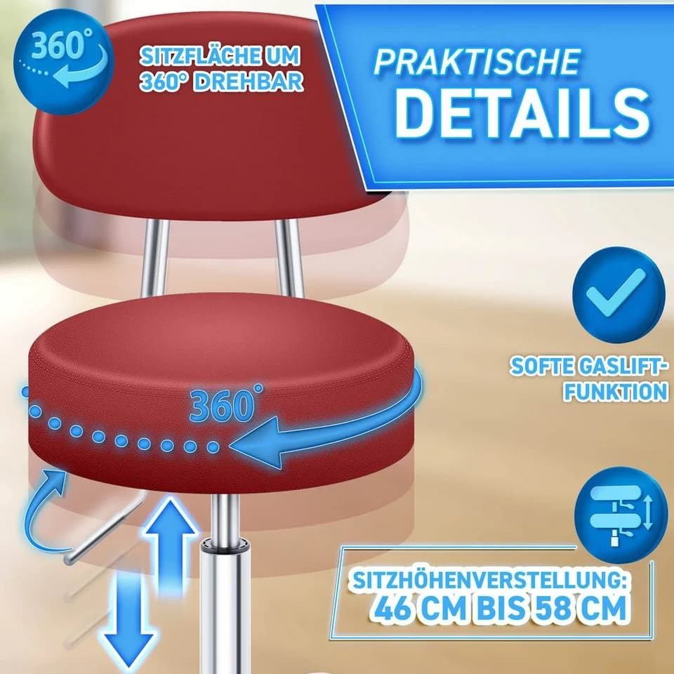 TRESKO Drehhocker Rollhocker mit Lehne, Arbeitshocker höhenverstellbar 46-58 cm, Bürostuhl mit Rollen - Bild 5