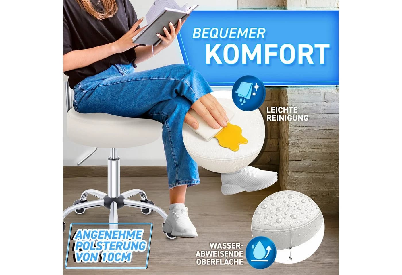 TRESKO Drehhocker mit Lehne höhenverstellbar Beige - Bild 3