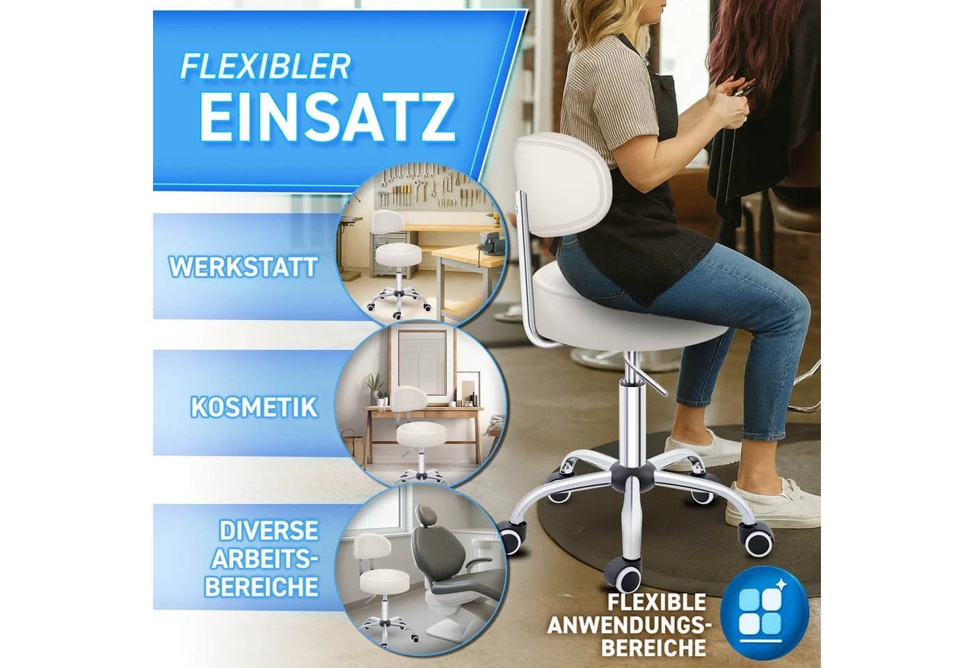 TRESKO Drehhocker mit Lehne höhenverstellbar Beige - Bild 4
