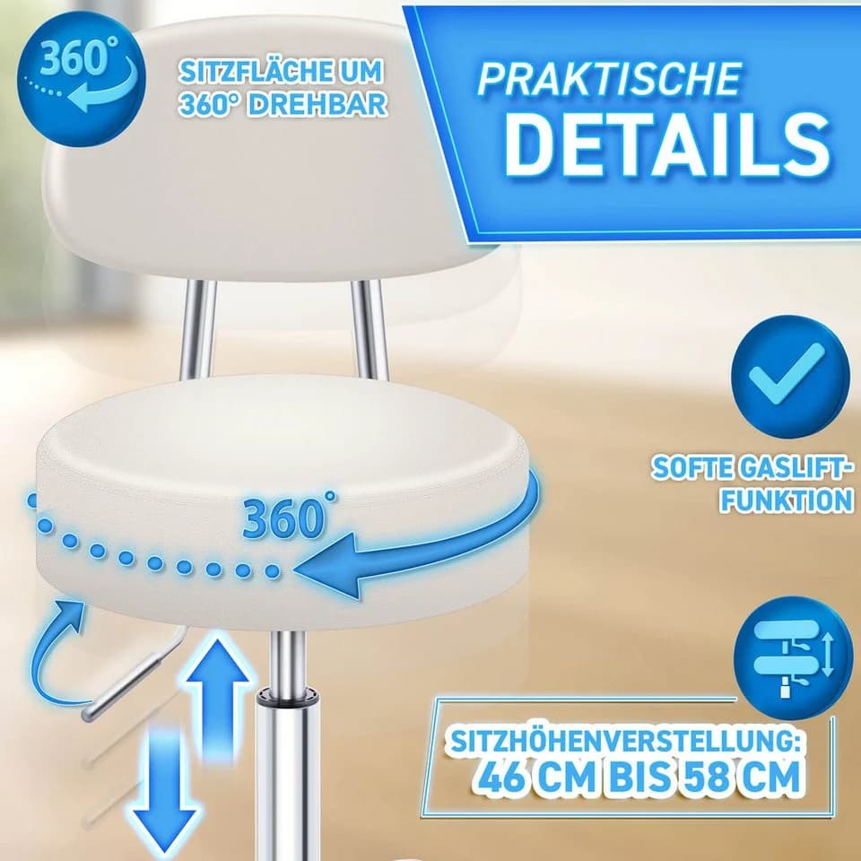 TRESKO Drehhocker mit Lehne höhenverstellbar Beige - Bild 5