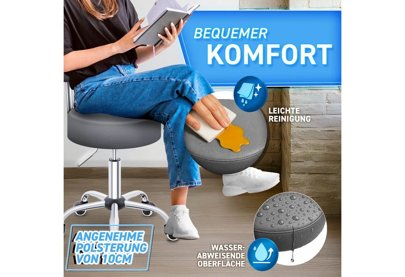 TRESKO Drehhocker mit Lehne Grau höhenverstellbar - Bild 3