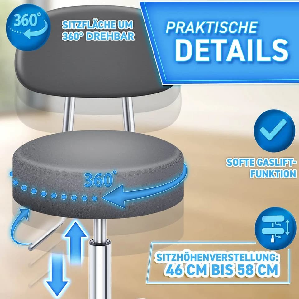TRESKO Drehhocker mit Lehne Grau höhenverstellbar - Bild 5