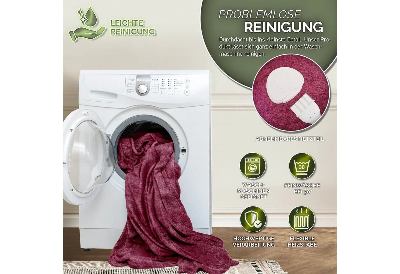 sinnlein Heizdecke elektrisch Wärmeunterbett XXL Plüsch rot - Bild 4