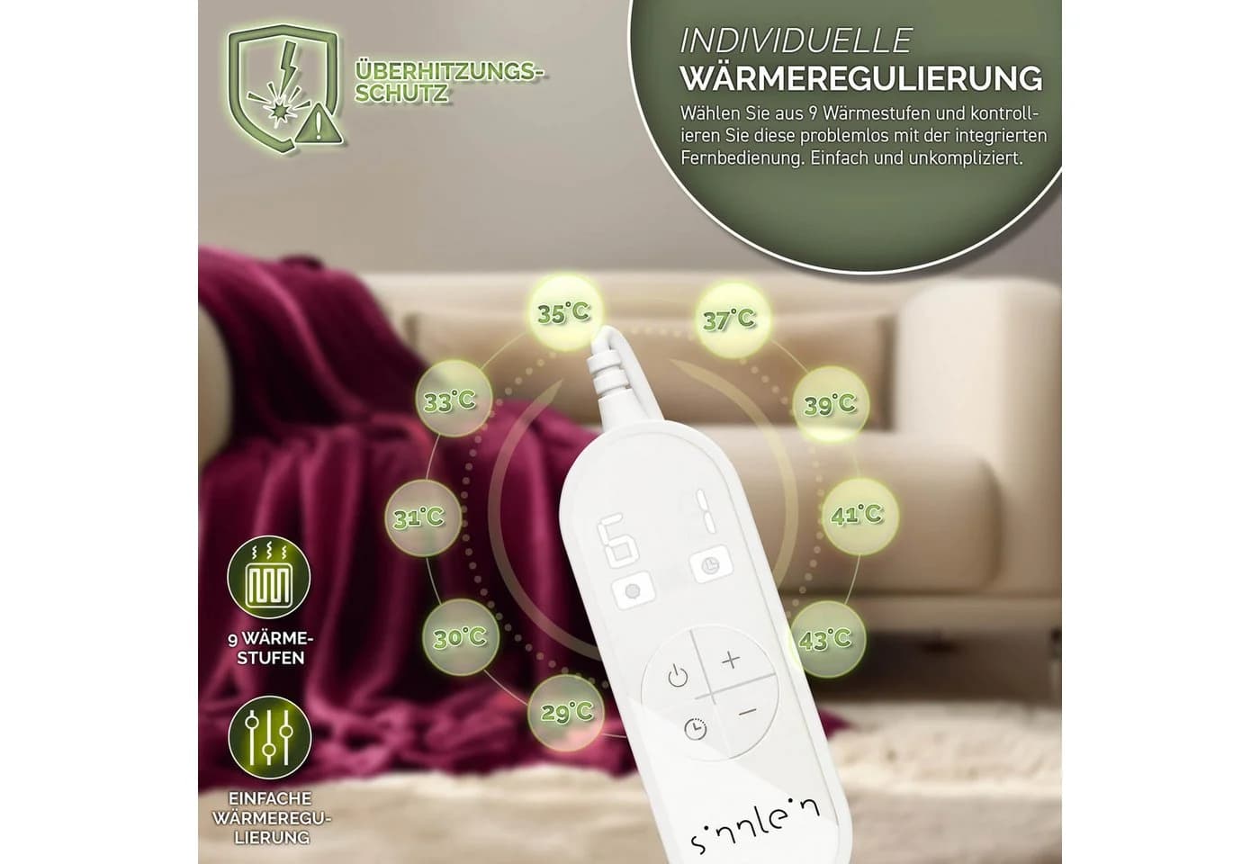sinnlein Heizdecke elektrisch Wärmeunterbett XXL Plüsch rot - Bild 5