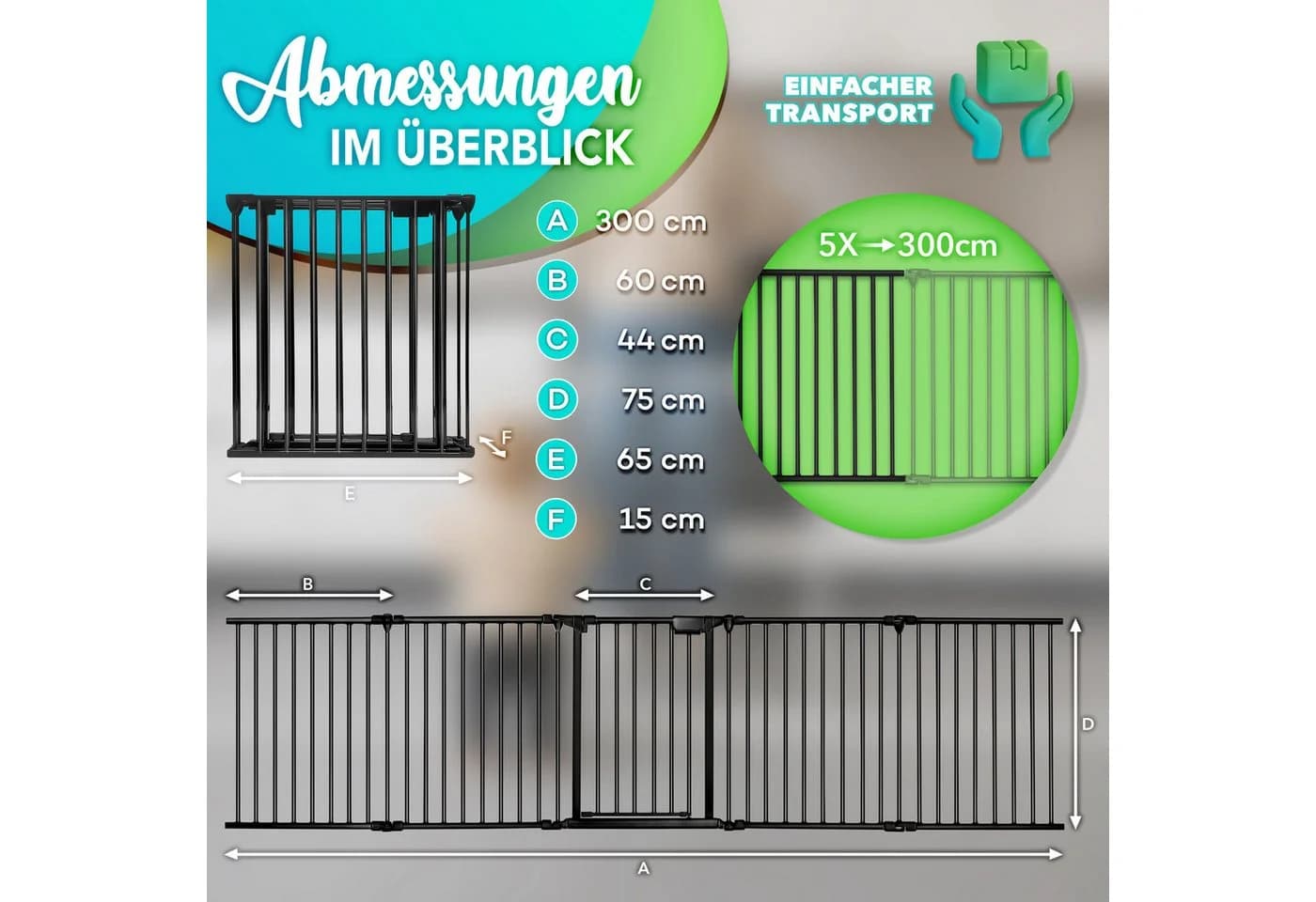 KIDUKU Ofenschutzgitter 300 cm Schwarz Metall 5-teilig