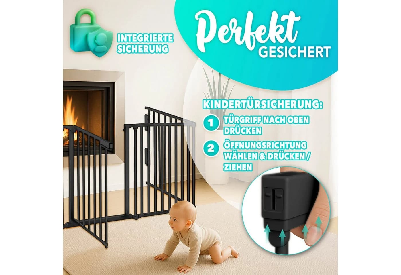 KIDUKU Ofenschutzgitter 300 cm Schwarz Metall 5-teilig - Bild 3