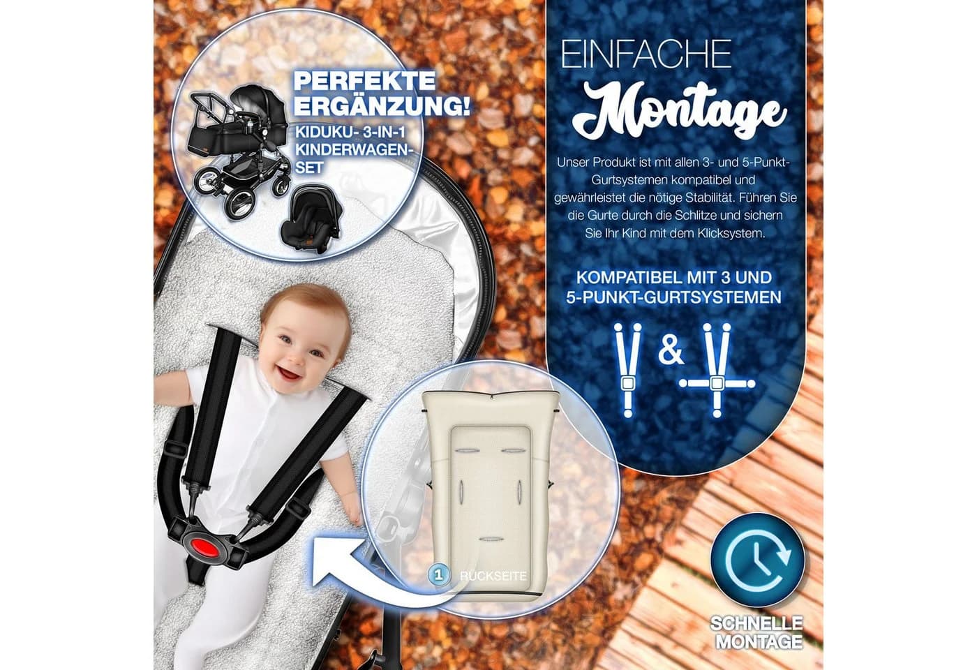 KIDUKU Babyfußsack Winter Beige Wasserdicht mit Wickelfunktion - Bild 3