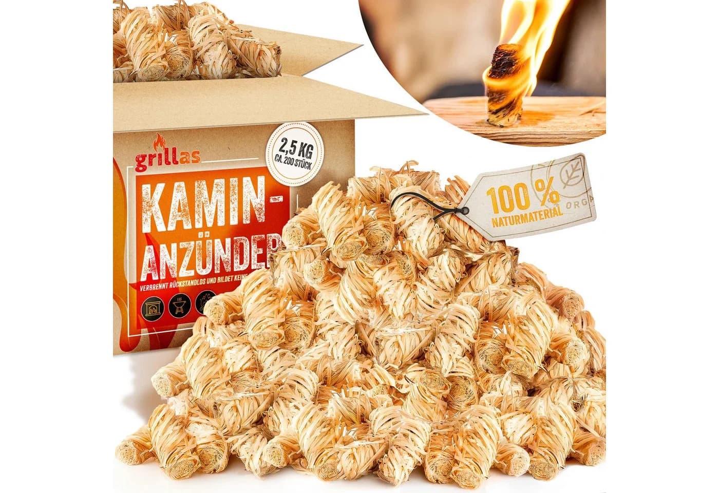 grillas BIO Anzünder Holzwolle Kaminanzünder 200-tlg. - Bild 2
