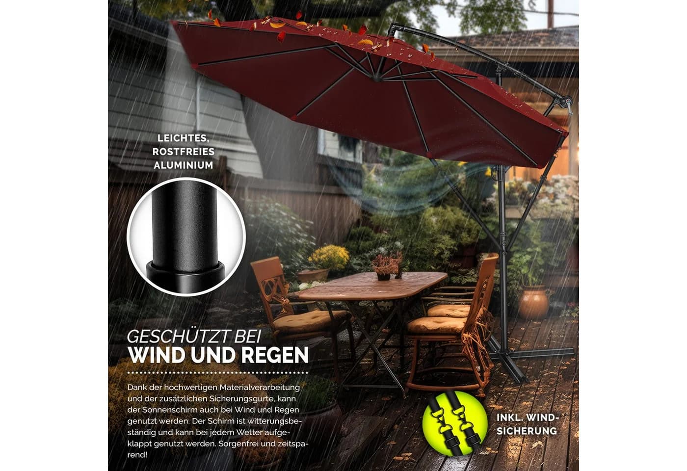 tillvex Sonnenschirm 300 cm Rot Kurbel Ampelschirm mit Ständer - Bild 4