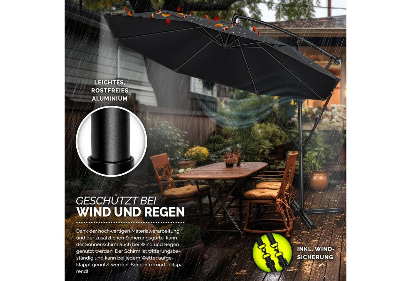 tillvex Sonnenschirm 300 cm Kurbel Ampelschirm Anthrazit Aluminium - Bild 4