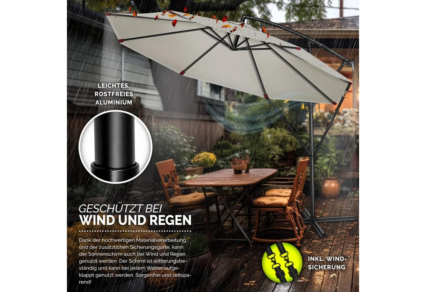 tillvex Sonnenschirm 300 cm Kurbel Ampelschirm Beige Aluminium - Bild 4