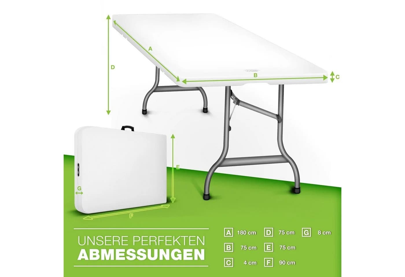 tillvex Klapptisch Gartentisch Weiß Kunststoff 180x75cm - Bild 5