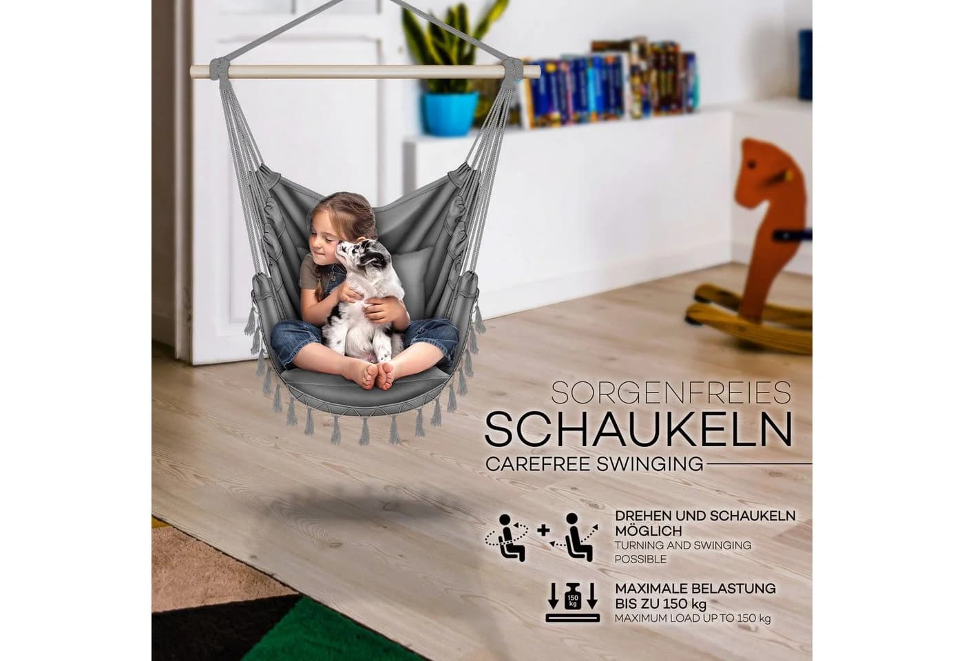 tillvex Hängesessel mit 2 Kissen Grau für Kinder - Bild 3