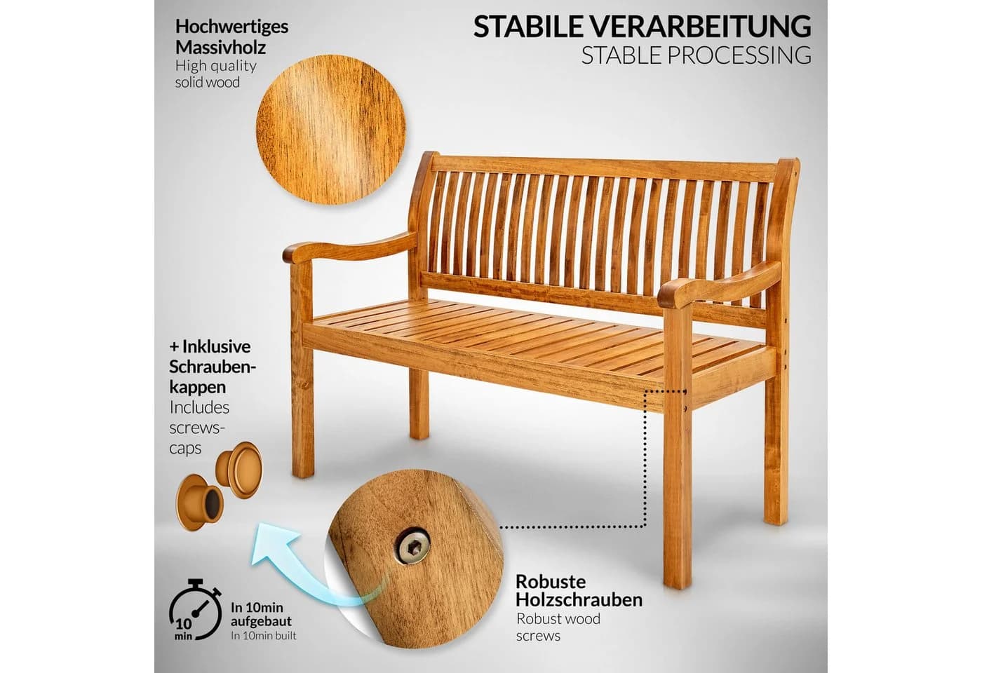 tillvex Gartenbank Massivholz Braun Wetterfest Parkbank - Bild 3