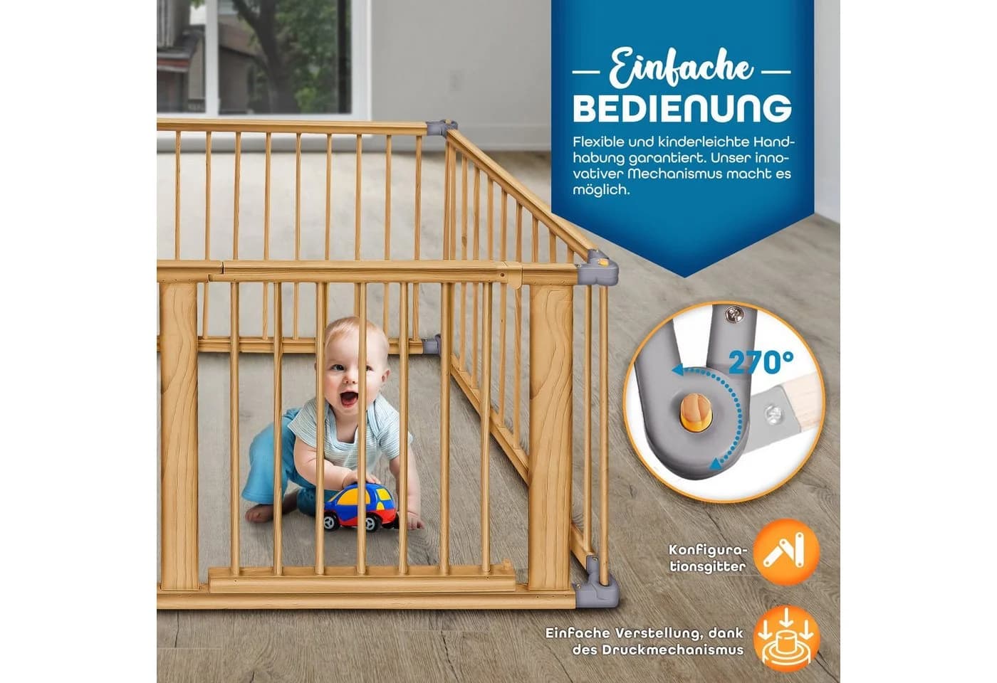 KIDUKU Laufgitter 7,2m XXL Klappbar Grau Kiefer-Massivholz - Bild 4