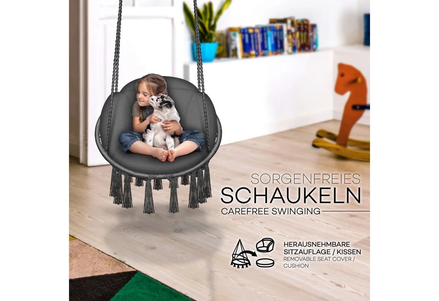 tillvex Hängesessel Anthrazit mit Kissen & Stahlringen - Bild 4