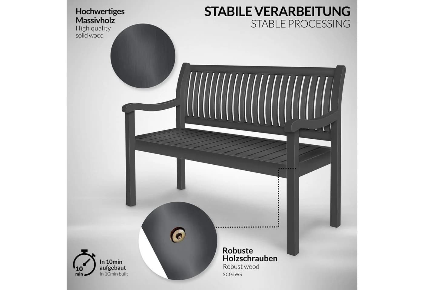 tillvex Gartenbank Massivholz 320 kg belastbar wetterfest Braun/Grau - Bild 3