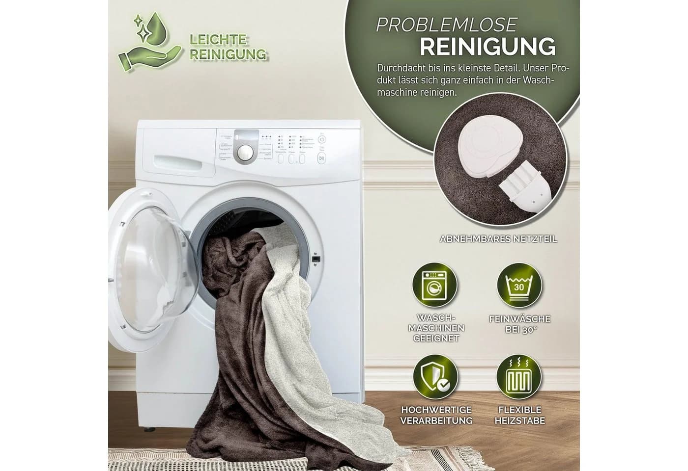 sinnlein Heizdecke Braun 9 Temperaturstufen Timer Digitalanzeige - Bild 4