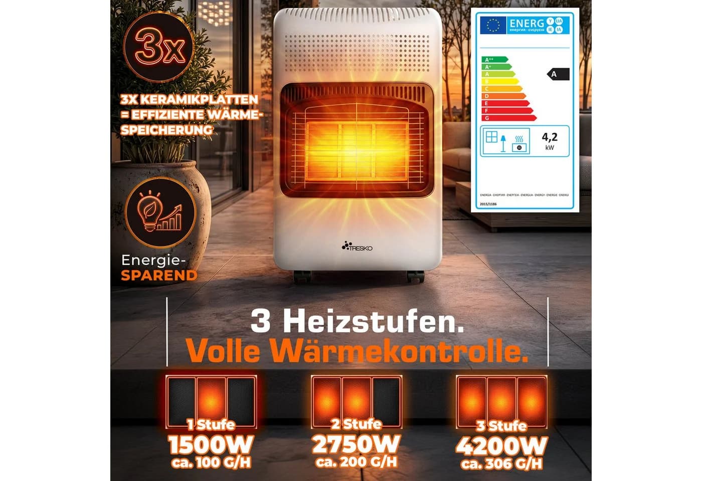 TRESKO Heizstrahler 4200 W Gasheizung Weiß - Bild 5