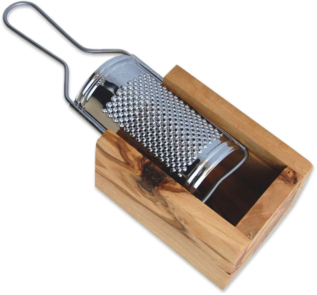 Käsereibe Olivenholz Edelstahl mit Auffangbox